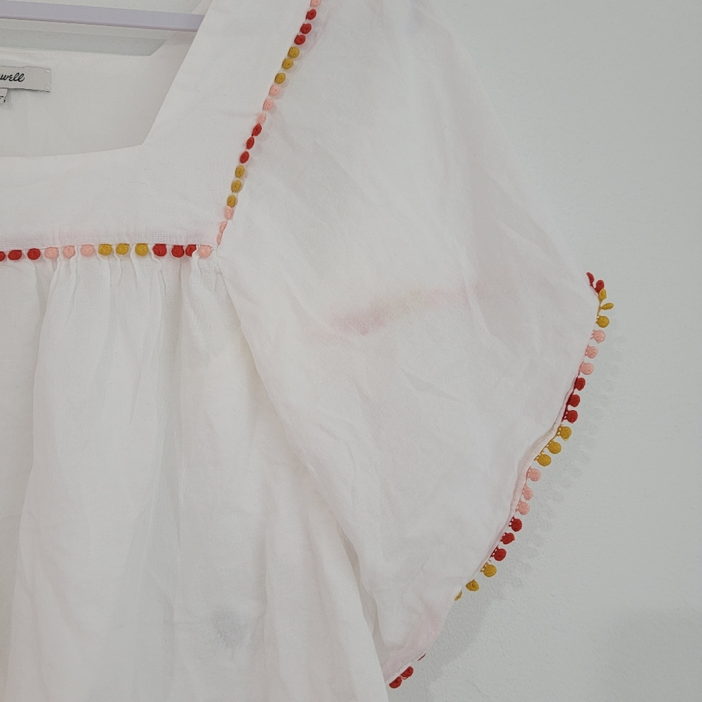 Madewell Pom Pom Butterfly Top Size Medium White 100% Cotton - Picture 5 of 9
